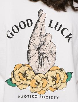 Camiseta Kaotiko TIE DYE GOOD LUCK - Blanco