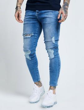 Pantalón Siksilk DISTRESSED SKINNY - Mid wash denim