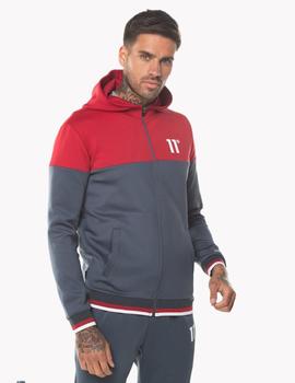 Sudadera RIBBED FULL ZIP - Gris Oscuro/Rojo