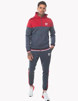 Sudadera RIBBED FULL ZIP - Gris Oscuro/Rojo