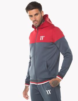 Sudadera RIBBED FULL ZIP - Gris Oscuro/Rojo