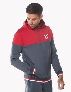 Sudadera RIBBED FULL ZIP - Gris Oscuro/Rojo