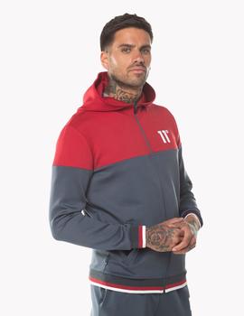 Sudadera RIBBED FULL ZIP - Gris Oscuro/Rojo