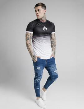 Camiseta SikSilk PRESTIGE FADE INSET TECH - Black/White