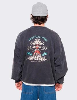 Sudadera Crew WASHED TROPICAL VIBES - Negro