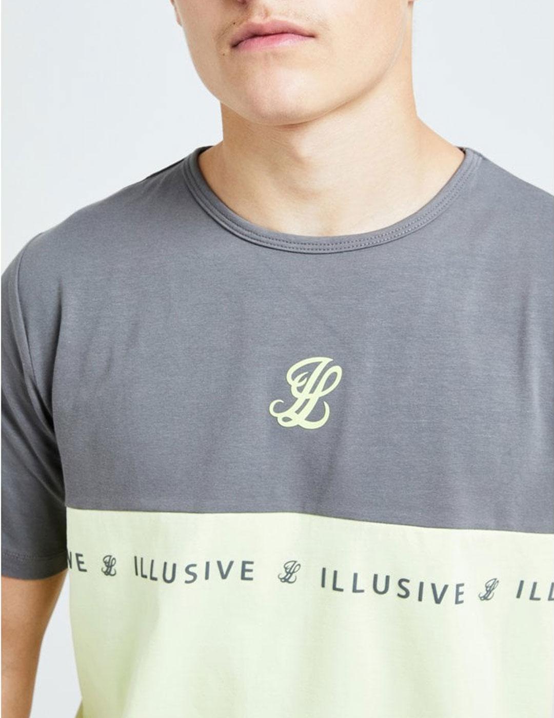 Camiseta Illusive London BLAZE CUT-SEW - Dark Grey/Lime