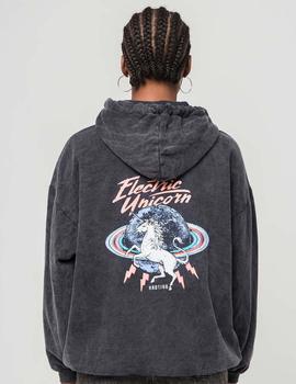 Sudadera Capucha Kaotiko WASHED UNICORN - Negro