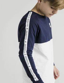 Camiseta ILLUSIVE L TAPED CUT AND SEW LS TEE - NAVY WHITE