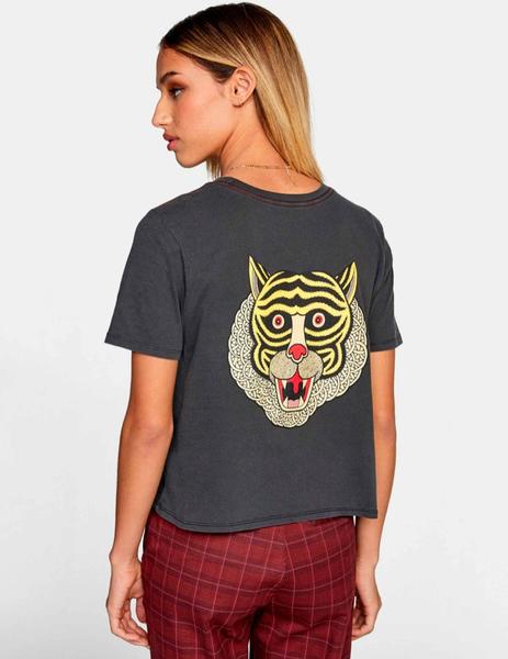 Camiseta Mujer RVCA LEINES TIGERFACE - Washed Black