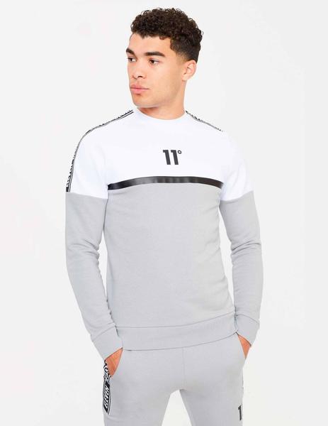 Sudadera Crew 11DEGREES MIXED FABRIC TAPED - Silver White Bl