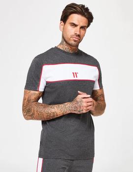 Camiseta Eleven CUT & SEW COLOUR BLOCK PIPED - Black Marl