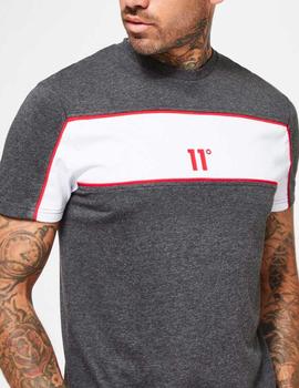 Camiseta Eleven CUT & SEW COLOUR BLOCK PIPED - Black Marl