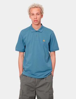 Polo CARHARTT CHASE PIQUE - Icy Water / Gold