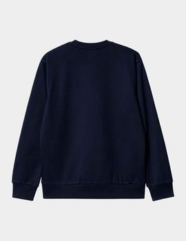 Sudadera Crew CARHARTT WIP EMBROIDERY - Dark Navy / White