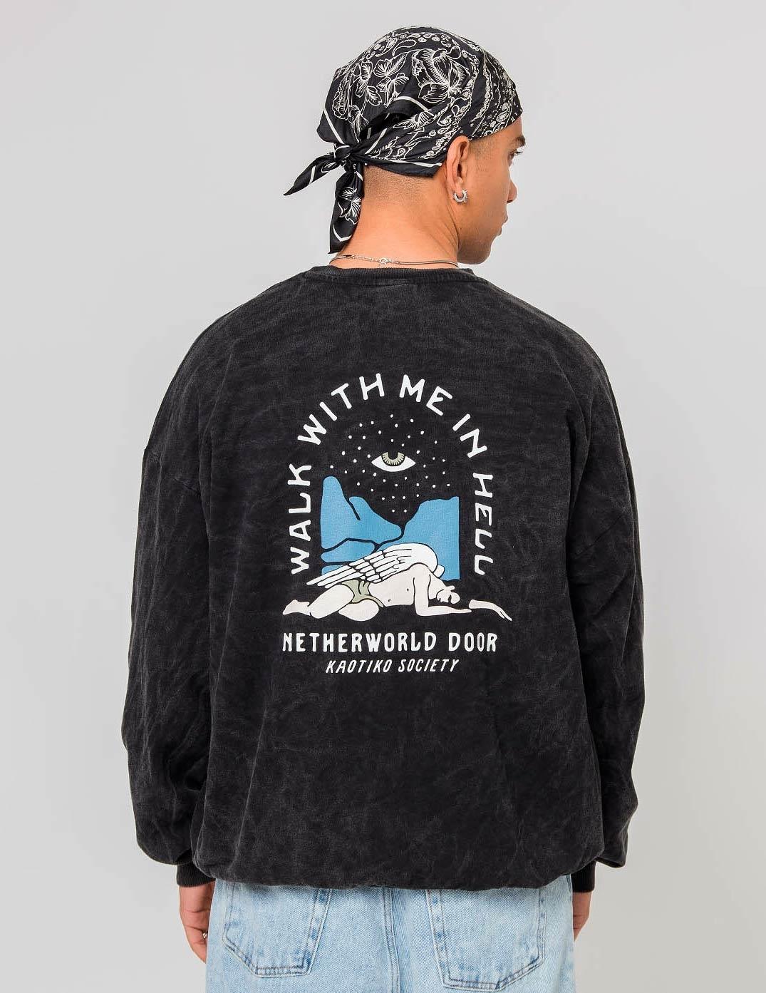 Sudadera KAOTIKO WASHED NETHERWORLD DOOR - Negro