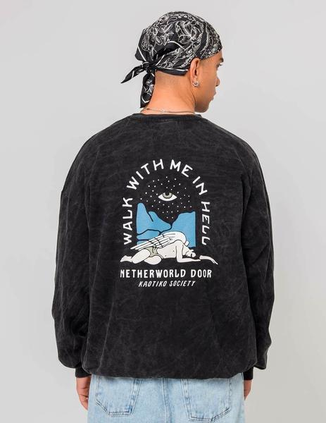 Sudadera Crew KAOTIKO WASHED NETHERWORLD DOOR Negro