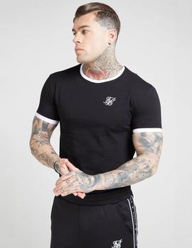 Camiseta INSET STRAIGHT HEM RINGER - Black/White
