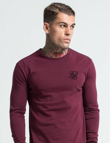 SIKSILK LONG SLEEVE GYM TEE - BURGUNDY