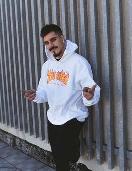 Sudadera capucha Thrasher  FLAME LOGO - Blanco