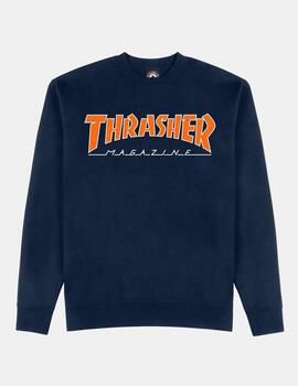 Sudadera Crew THRASHER OUTLINED - Azul Marino/Naranja