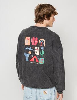 Sudadera Crew KAOTIKO WASHED SONORA - Black