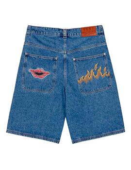 Bermuda GRIMEY BURN IN FLAMES DENIM - Washed Blue