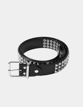 Cinturón WASTED PARIS IRON REAL LEATHER - Black/Silver