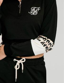 Sudadera Sik Silk 1/4 Zip leopard panel - Black