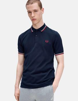 Polo FRED PERRY M3600 - Navy/Snow White/Burnt Red
