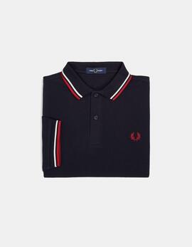Polo FRED PERRY M3600 - Navy/Snow White/Burnt Red