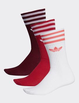 Calcetines  Adidas SOLID CREW (Pack 3) - Granate/Rojo/Blan