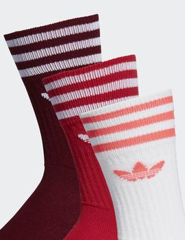 Calcetines  Adidas SOLID CREW (Pack 3) - Granate/Rojo/Blan