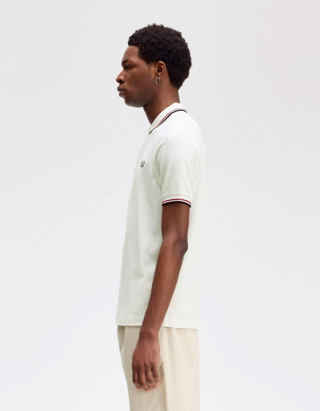 Polo FRED PERRY M3600 - Snow White/Burnt Red/Navy