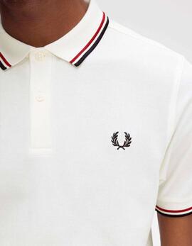 Polo FRED PERRY M3600 - Snow White/Burnt Red/Navy