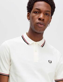 Polo FRED PERRY M3600 - Snow White/Burnt Red/Navy