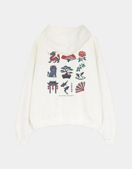 Sudadera Capucha KAOTIKO WASHED BONSAI - Ivory