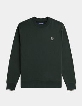 Sudadera Crew FRED PERRY M7535 - Night Green/Snow White/Snow