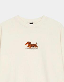 Sudadera KAOTIKO Crew WASHED DACHSHUND  - Ivory