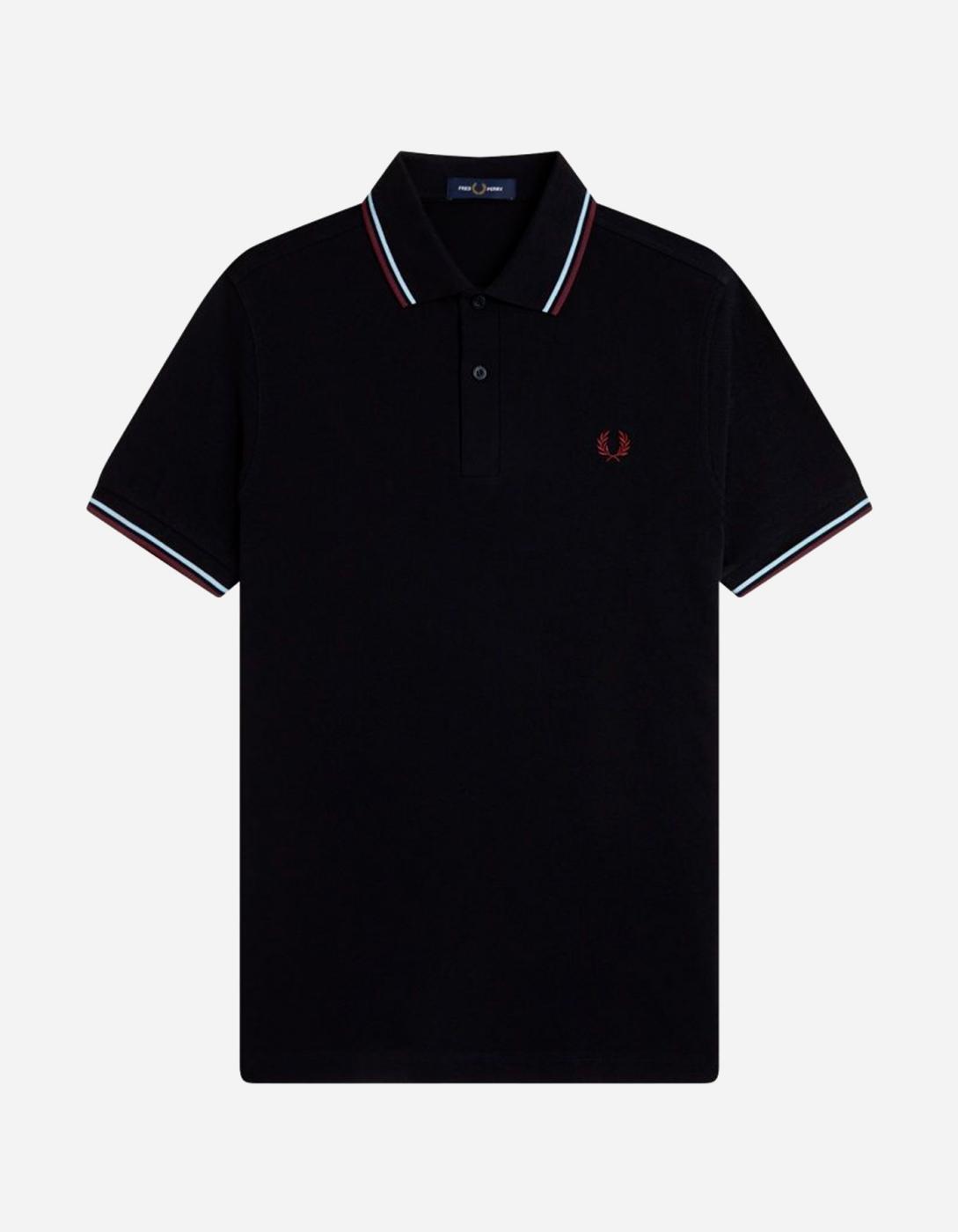 Polo FRED PERRY M3600 - Black/Ball Boy Blue/Oxblood