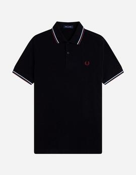 Polo FRED PERRY M3600 - Black/Ball Boy Blue/Oxblood