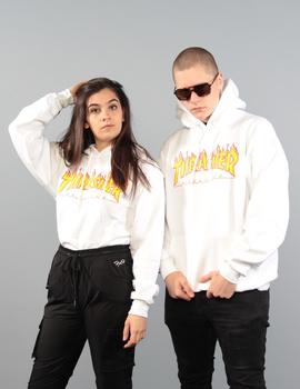 Sudadera capucha Thrasher  FLAME LOGO - Blanco